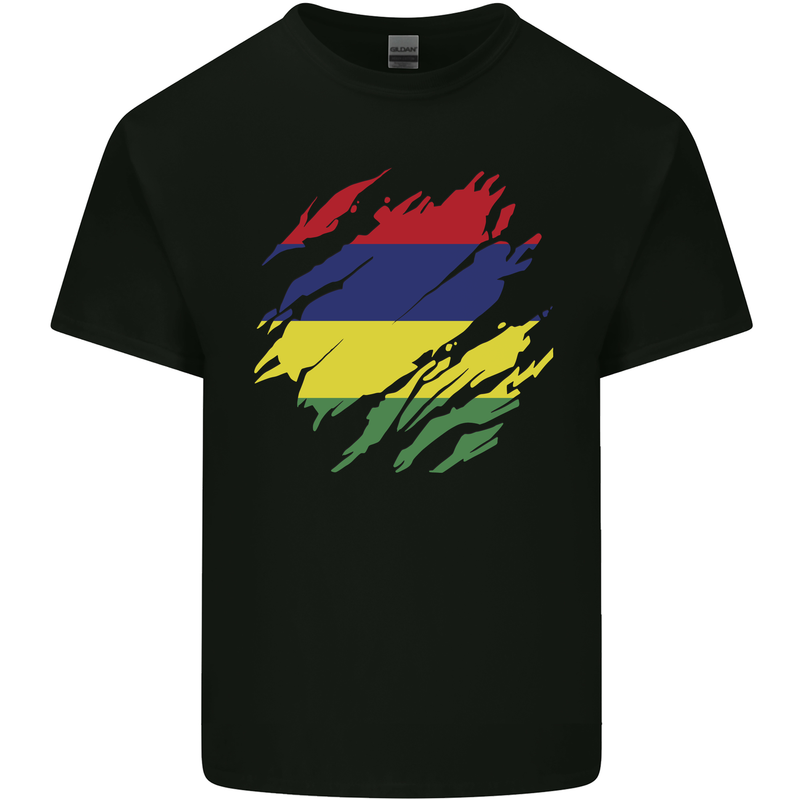 Torn Mauritius Flag Mauritians Day Football Kids T-Shirt Childrens Black