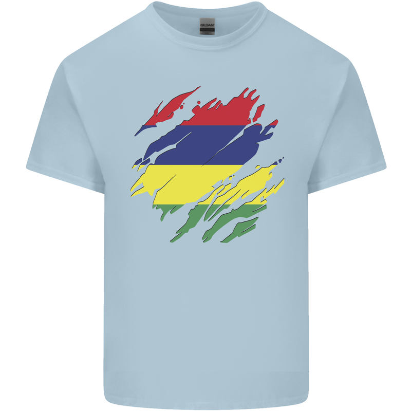 Torn Mauritius Flag Mauritians Day Football Kids T-Shirt Childrens Light Blue