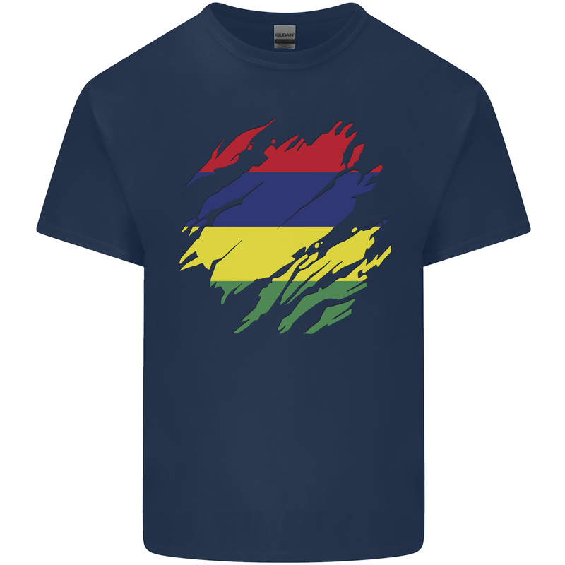 Torn Mauritius Flag Mauritians Day Football Kids T-Shirt Childrens Navy Blue