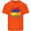 Torn Mauritius Flag Mauritians Day Football Kids T-Shirt Childrens Orange