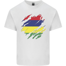 Torn Mauritius Flag Mauritians Day Football Kids T-Shirt Childrens White