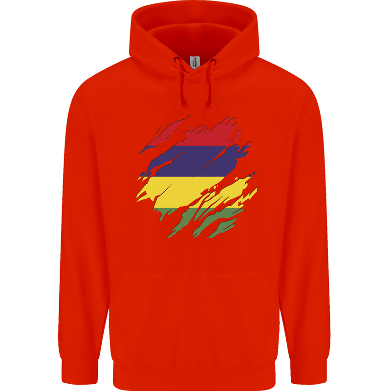 Torn Mauritius Flag Mauritians Day Football Mens 80% Cotton Hoodie Bright Red