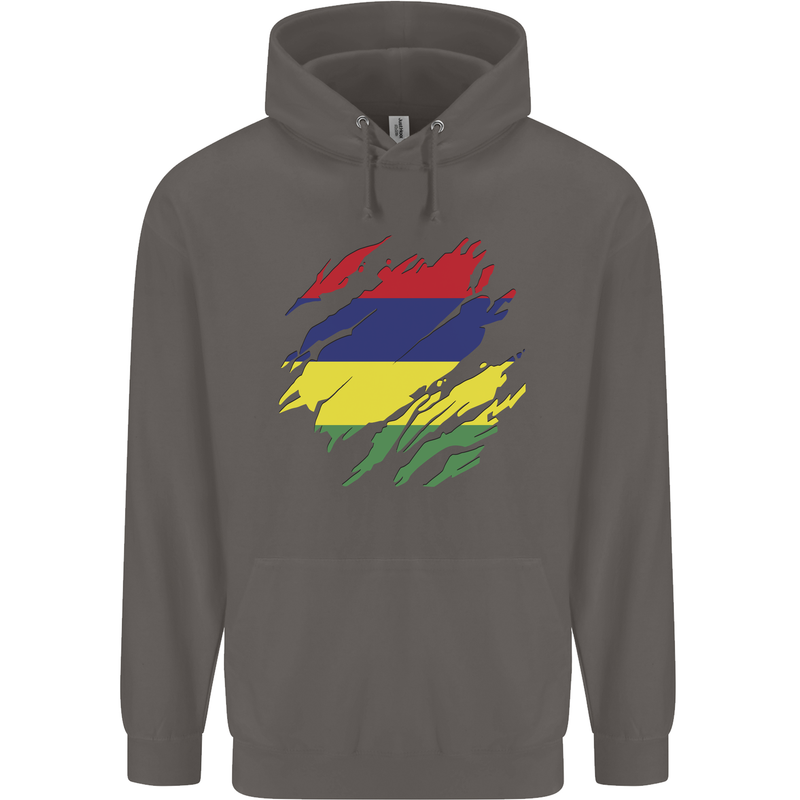 Torn Mauritius Flag Mauritians Day Football Mens 80% Cotton Hoodie Charcoal