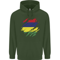 Torn Mauritius Flag Mauritians Day Football Mens 80% Cotton Hoodie Forest Green