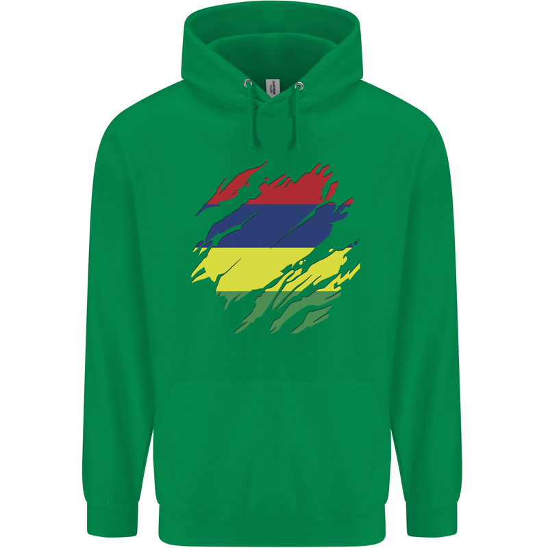Torn Mauritius Flag Mauritians Day Football Mens 80% Cotton Hoodie Irish Green