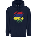 Torn Mauritius Flag Mauritians Day Football Mens 80% Cotton Hoodie Navy Blue