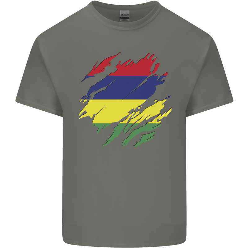 Torn Mauritius Flag Mauritians Day Football Mens Cotton T-Shirt Tee Top Charcoal