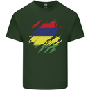Torn Mauritius Flag Mauritians Day Football Mens Cotton T-Shirt Tee Top Forest Green