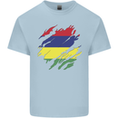 Torn Mauritius Flag Mauritians Day Football Mens Cotton T-Shirt Tee Top Light Blue