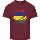 Torn Mauritius Flag Mauritians Day Football Mens Cotton T-Shirt Tee Top Maroon