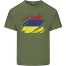 Torn Mauritius Flag Mauritians Day Football Mens Cotton T-Shirt Tee Top Military Green
