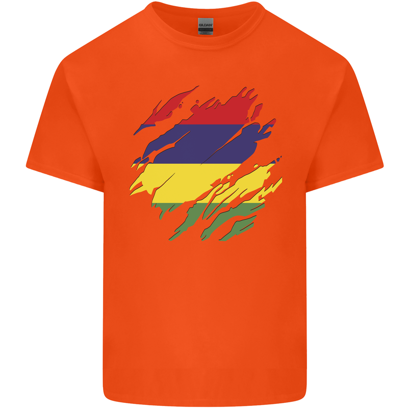 Torn Mauritius Flag Mauritians Day Football Mens Cotton T-Shirt Tee Top Orange