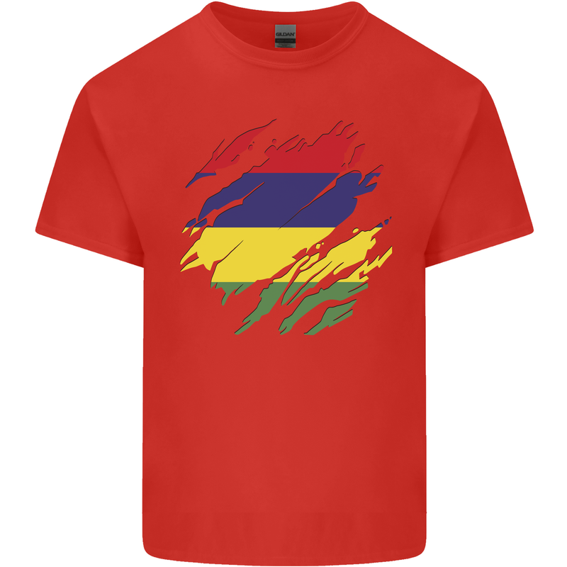 Torn Mauritius Flag Mauritians Day Football Mens Cotton T-Shirt Tee Top Red