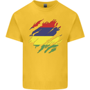 Torn Mauritius Flag Mauritians Day Football Mens Cotton T-Shirt Tee Top Yellow