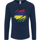 Torn Mauritius Flag Mauritians Day Football Mens Long Sleeve T-Shirt Navy Blue