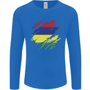 Torn Mauritius Flag Mauritians Day Football Mens Long Sleeve T-Shirt Royal Blue