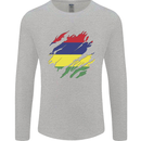 Torn Mauritius Flag Mauritians Day Football Mens Long Sleeve T-Shirt Sports Grey