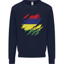 Torn Mauritius Flag Mauritians Day Football Mens Sweatshirt Jumper Navy Blue