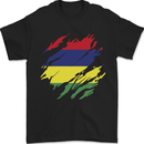 Torn Mauritius Flag Mauritians Day Football Mens T-Shirt 100% Cotton Black