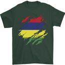 Torn Mauritius Flag Mauritians Day Football Mens T-Shirt 100% Cotton Forest Green
