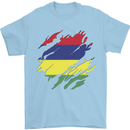 Torn Mauritius Flag Mauritians Day Football Mens T-Shirt 100% Cotton Light Blue