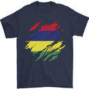 Torn Mauritius Flag Mauritians Day Football Mens T-Shirt 100% Cotton Navy Blue