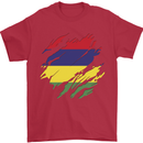 Torn Mauritius Flag Mauritians Day Football Mens T-Shirt 100% Cotton Red