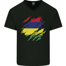 Torn Mauritius Flag Mauritians Day Football Mens V-Neck Cotton T-Shirt Black