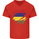 Torn Mauritius Flag Mauritians Day Football Mens V-Neck Cotton T-Shirt Red