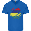 Torn Mauritius Flag Mauritians Day Football Mens V-Neck Cotton T-Shirt Royal Blue