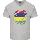 Torn Mauritius Flag Mauritians Day Football Mens V-Neck Cotton T-Shirt Sports Grey
