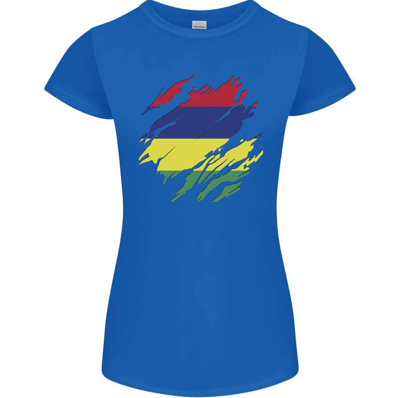 Torn Mauritius Flag Mauritians Day Football Womens Petite Cut T-Shirt Royal Blue
