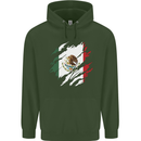 Torn Mexico Flag Mexican Day Football Childrens Kids Hoodie Forest Green