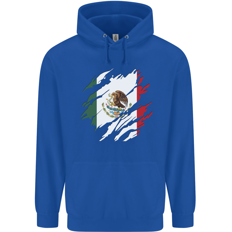 Torn Mexico Flag Mexican Day Football Childrens Kids Hoodie Royal Blue