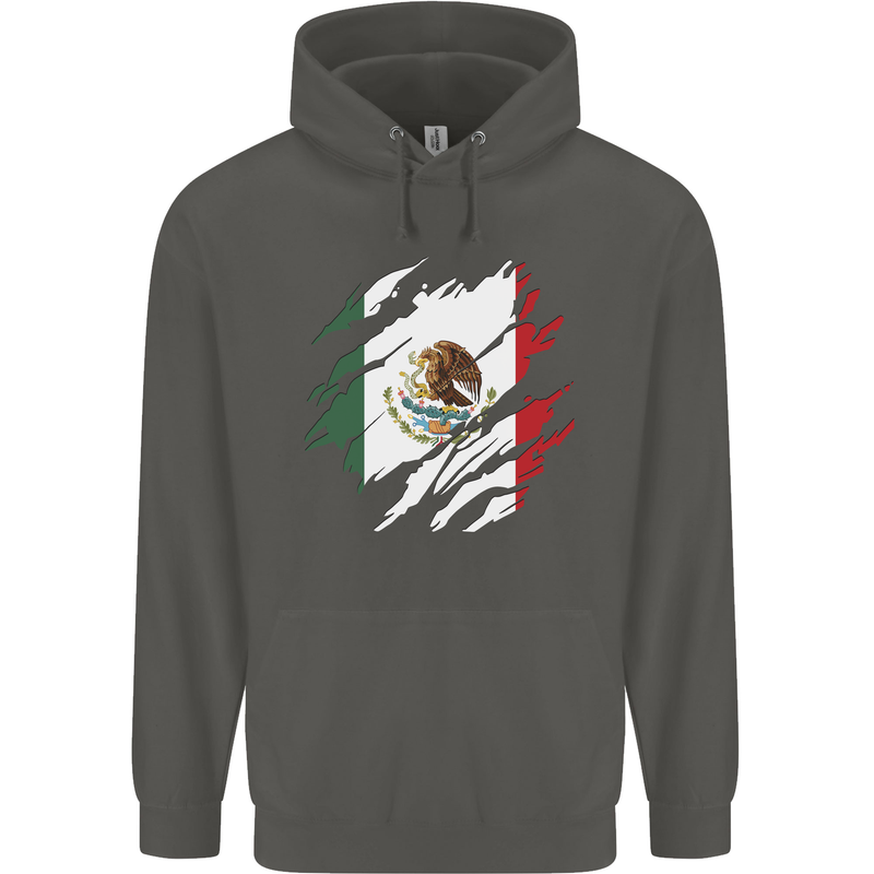 Torn Mexico Flag Mexican Day Football Childrens Kids Hoodie Storm Grey