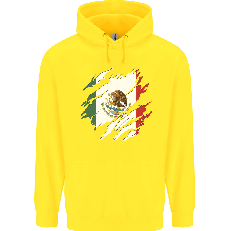 Torn Mexico Flag Mexican Day Football Childrens Kids Hoodie Yellow