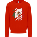 Torn Mexico Flag Mexican Day Football Kids Sweatshirt Jumper Bright Red
