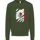 Torn Mexico Flag Mexican Day Football Kids Sweatshirt Jumper Forest Green