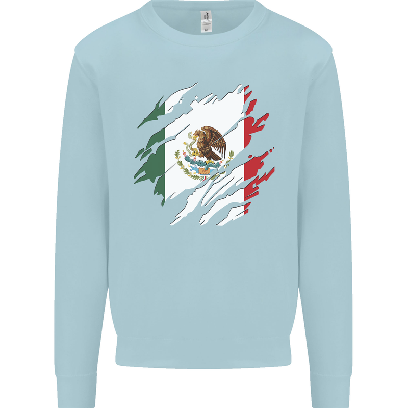 Torn Mexico Flag Mexican Day Football Kids Sweatshirt Jumper Light Blue