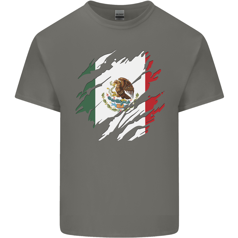 Torn Mexico Flag Mexican Day Football Kids T-Shirt Childrens Charcoal