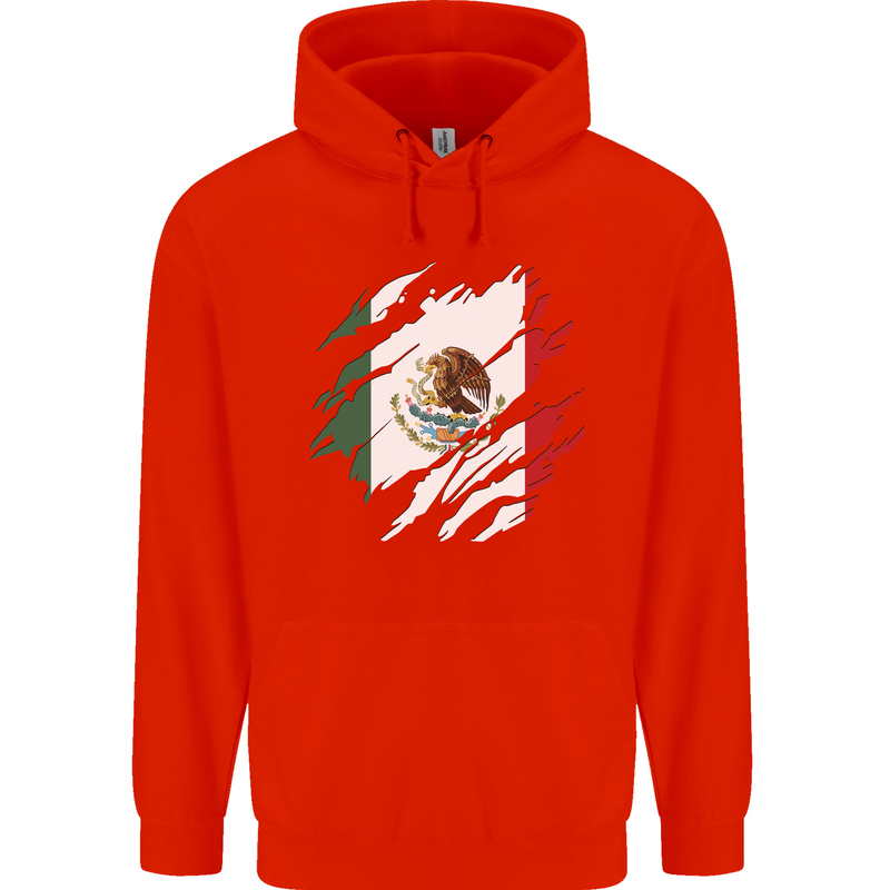 Torn Mexico Flag Mexican Day Football Mens 80% Cotton Hoodie Bright Red