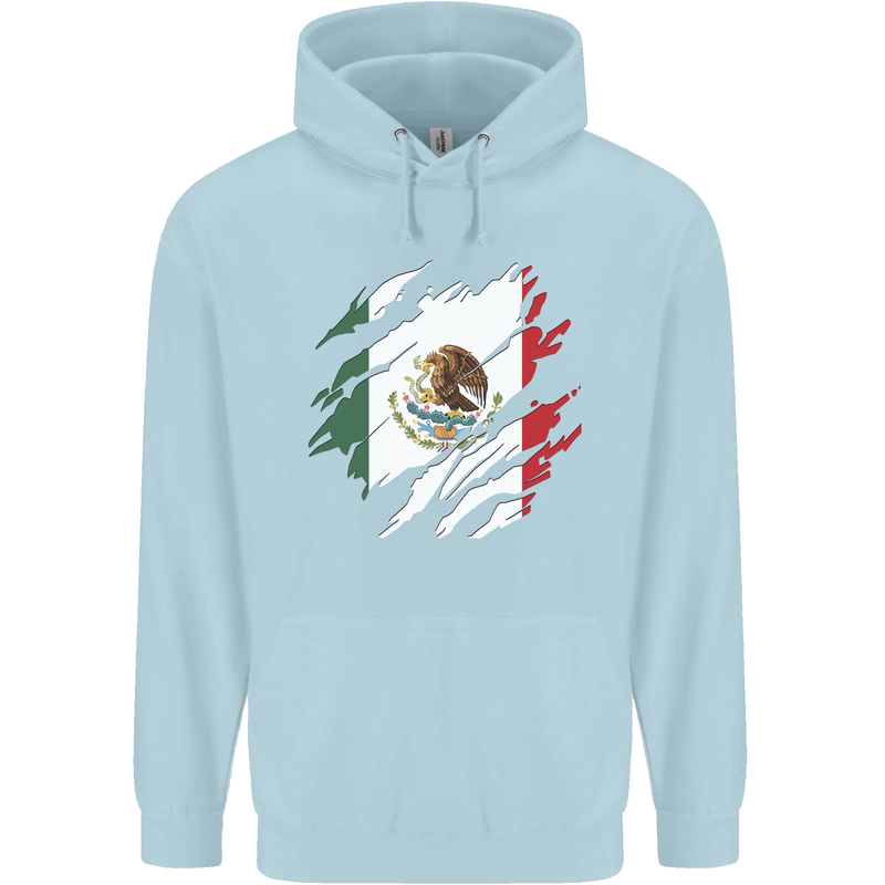 Torn Mexico Flag Mexican Day Football Mens 80% Cotton Hoodie Light Blue