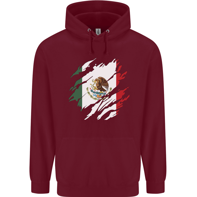 Torn Mexico Flag Mexican Day Football Mens 80% Cotton Hoodie Maroon
