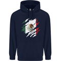 Torn Mexico Flag Mexican Day Football Mens 80% Cotton Hoodie Navy Blue