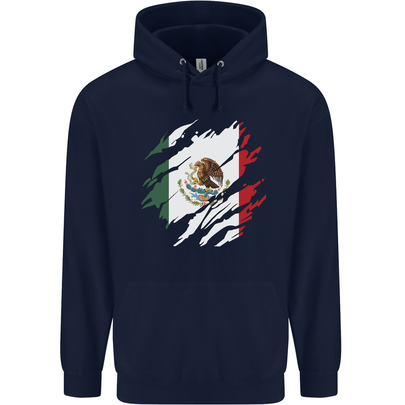 Torn Mexico Flag Mexican Day Football Mens 80% Cotton Hoodie Navy Blue