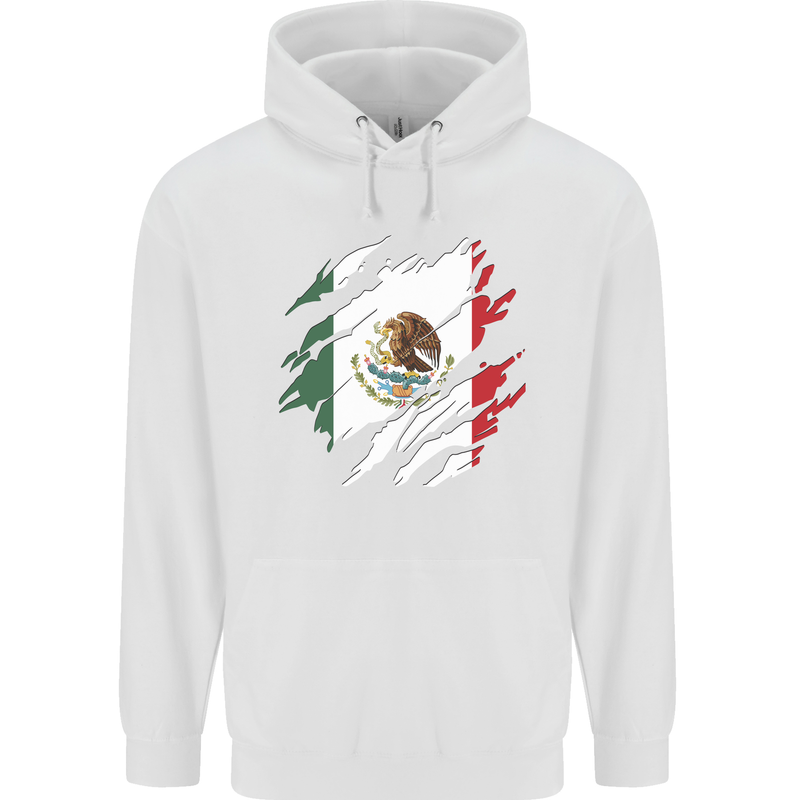 Torn Mexico Flag Mexican Day Football Mens 80% Cotton Hoodie White