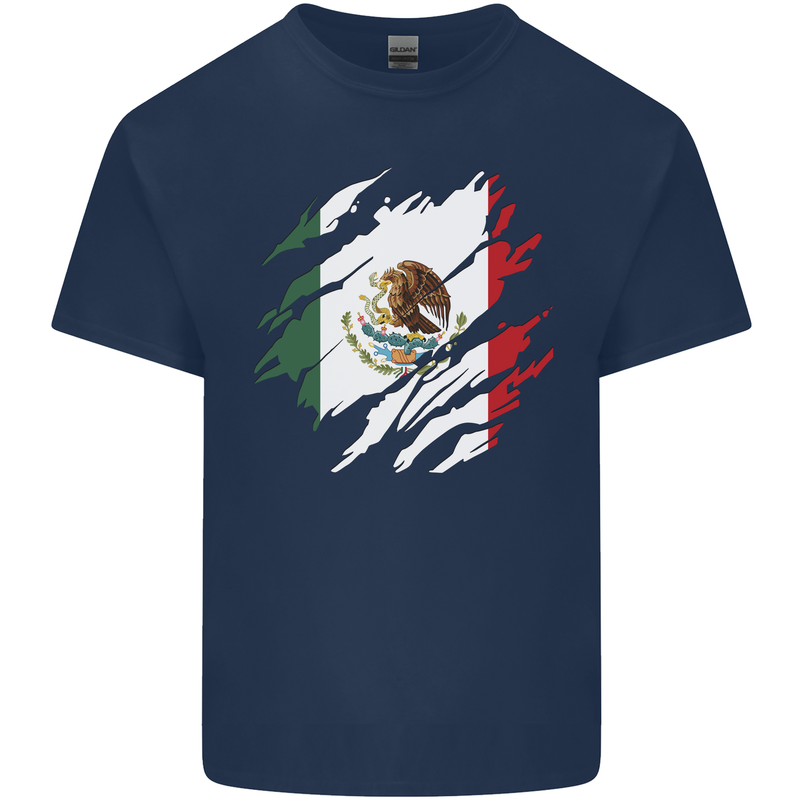 Torn Mexico Flag Mexican Day Football Mens Cotton T-Shirt Tee Top Navy Blue
