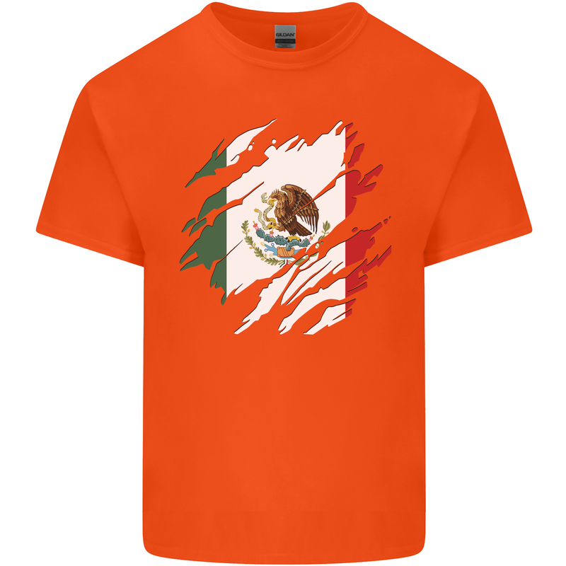 Torn Mexico Flag Mexican Day Football Mens Cotton T-Shirt Tee Top Orange