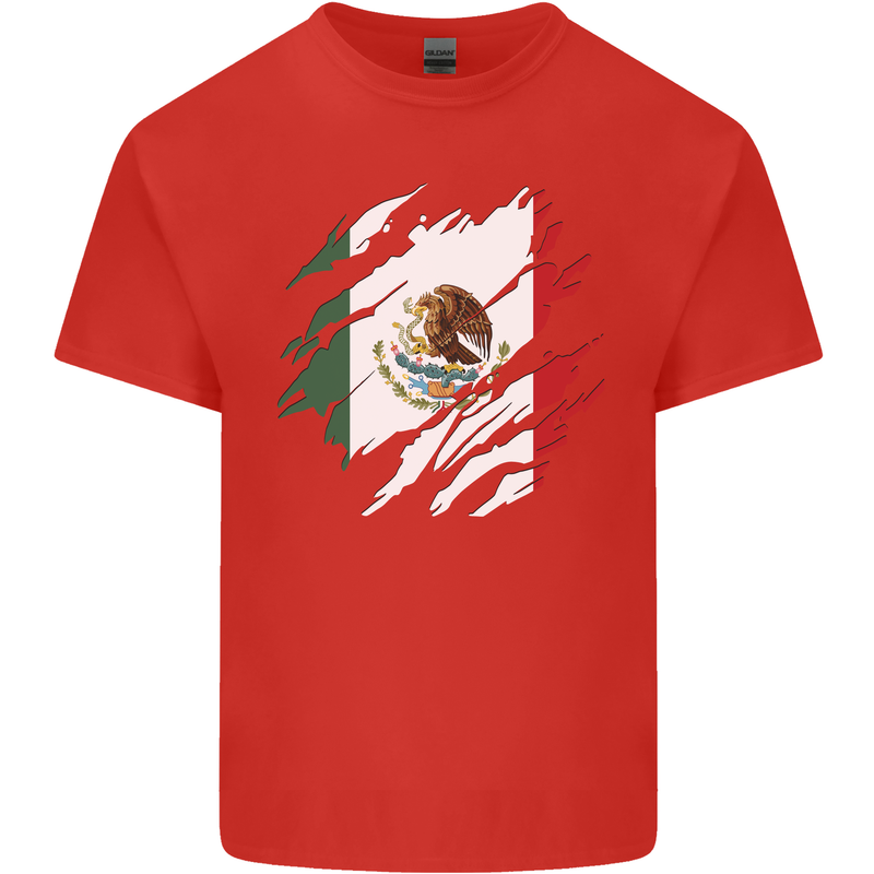 Torn Mexico Flag Mexican Day Football Mens Cotton T-Shirt Tee Top Red