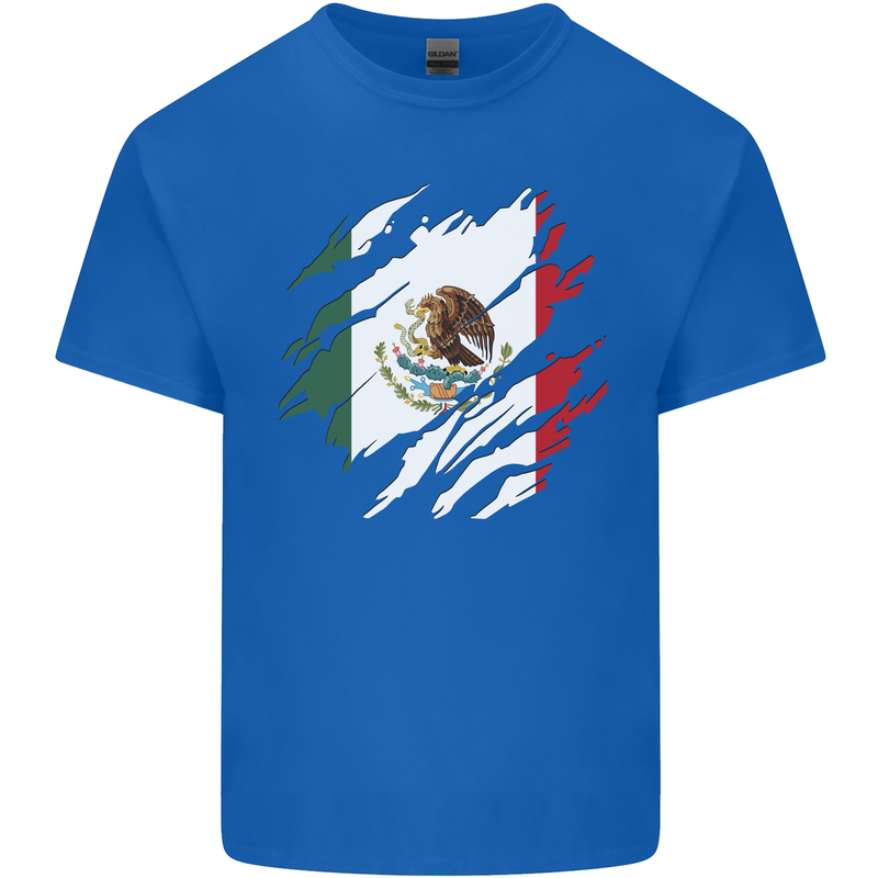 Torn Mexico Flag Mexican Day Football Mens Cotton T-Shirt Tee Top Royal Blue